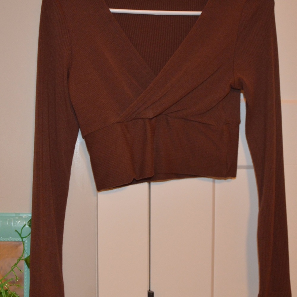 Brown Wrap-Style Women's Top